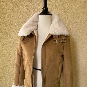H&M Divided Faux Suede Butterscotch Moto Jacket  Size 0